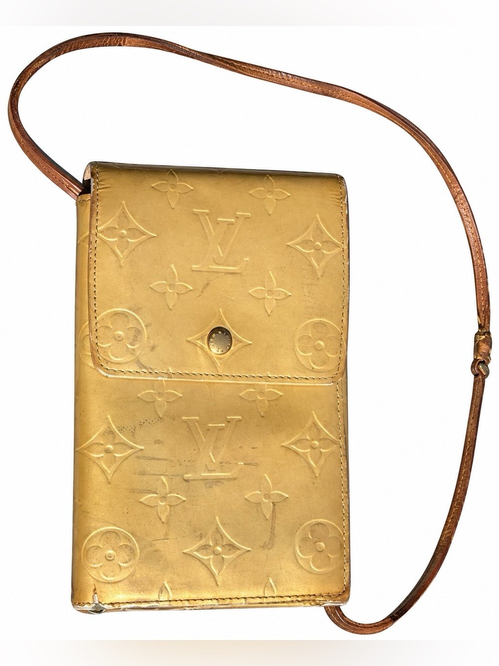 Louis Vuitton Vernis Walker Bronze Yellow Monogram Wallet with Strap